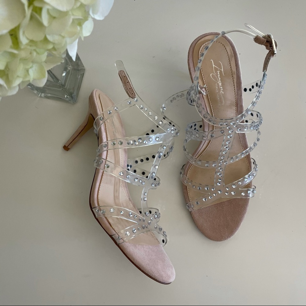 IMAGINE BY VINCE CAMUTO BLUSH CLEAR STRAPPY HEELS